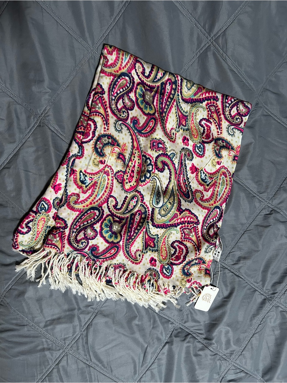 Paisley Fringe Wrap Scarf in Pink Multi